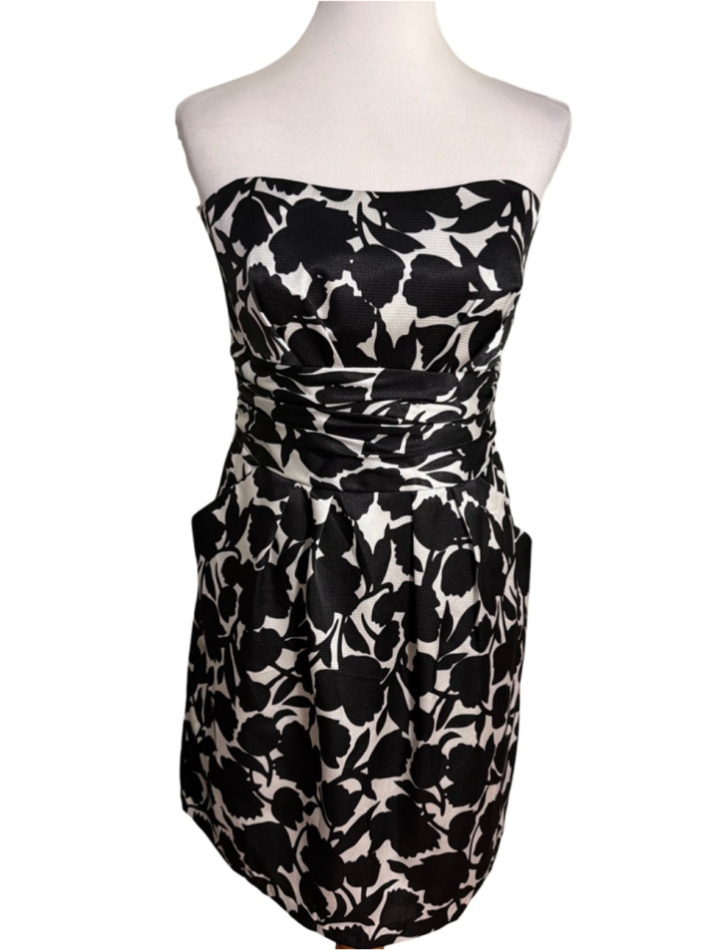 David's Bridal Strapless Floral Dress Black White